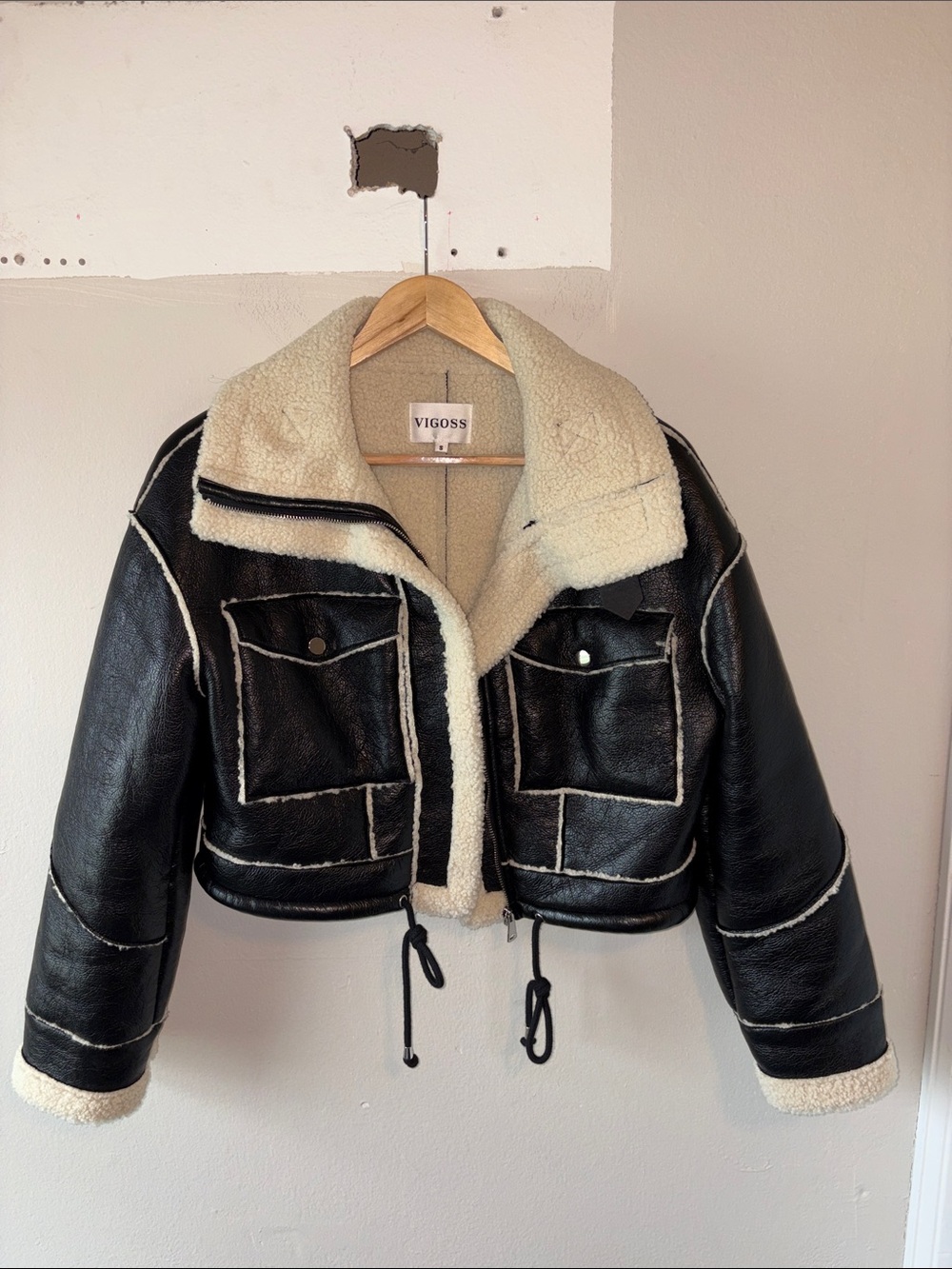 Vigoss Faux Leather & Sherpa Cropped Jacket